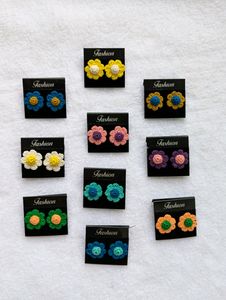 Crochet Handmade Flower Stud Earrings