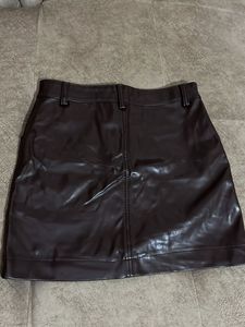 Brown Faux Leather Mini Skirt