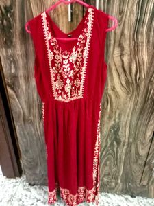 Red Embroidered cotton kurta