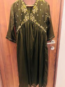 Olive Embroidered Dress