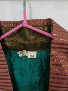Collar neck Turquoise Kurta With Red Velvet Border