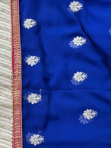 Royal Blue Embroidered Saree