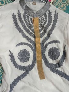 Long Kurta, White N Grey