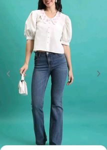 White Collar Puff Sleeves Casual Top/Shirt
