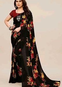 Green Floral Print Saree