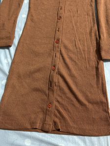 Brown Bodycon Ribbed Dress