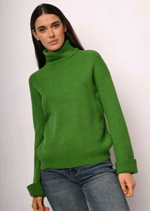 Green Turtleneck Knit Sweater