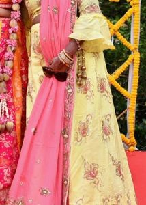 Silk Lemon Yellow 100% Cut Dana Handwork Lehenga