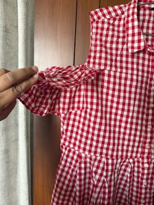 Red Check Casual Knee Length Dress