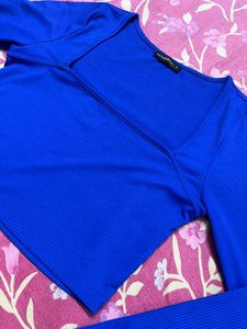 Royal Blue Square Neck Ribbed Top
