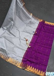 Elegant Silver &amp; Purple Saree