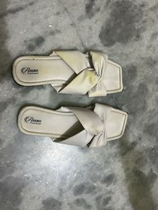 Elegant White Bow Slides