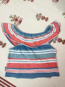 Multicolor Offshoulder Crop Top