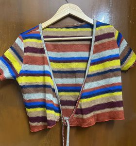 Striped Crochet Wrap Top