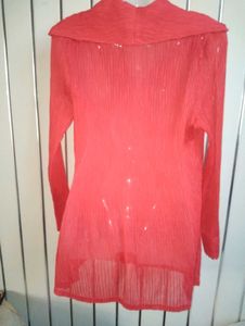 Stylish Red Pleated Fabric Shirt