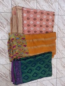 Combo OF 3 Beautiful Sarees Net ,cotten