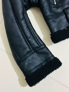 Black Faux Leather Aviator Jacket