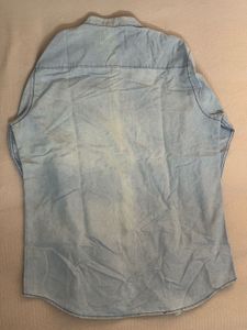 Light Wash Denim Band Collar Shirt