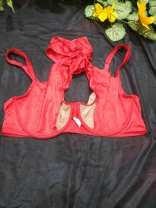 Red Satin Bra with Bow Detail