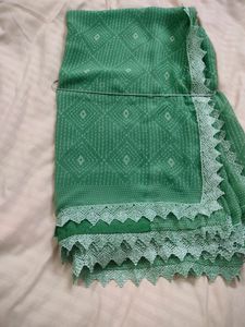 Beautiful Batik Chikankari Print Saree Pista Color