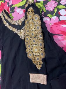Black Georgette Long Gown With Dupatta
