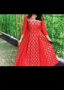 Aurelia Flared Maxi Foil Print Ethnic Dress