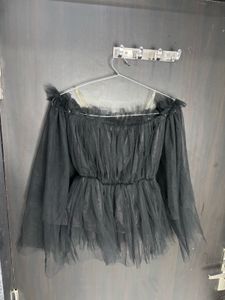 Black Tulle Off-the-Shoulder Top