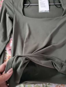 H&amp;M Olive Square Neck Long Sleeve Top/XS