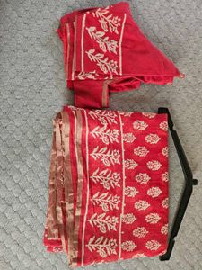 Brand New Cotton Bagru Print Saree And Blouse