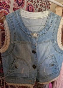 Denim Vest With Lace