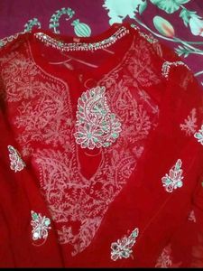 Red Embroidered Kurta Set