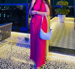 Hot Pink Pleated Jumpsuit