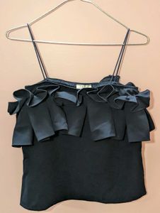Black Ruffle Detail Top