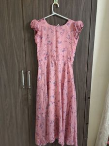 New Pink Floral Maxi Dress With Puff Sleeves