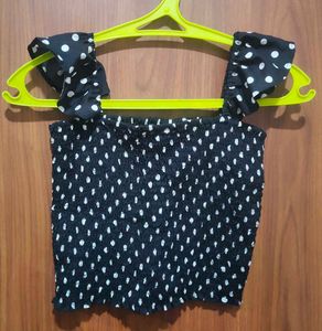 Polka Dot Crop Top | Black | S Size
