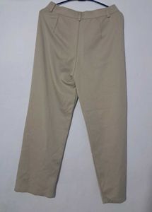 Beige Wide Leg Trousers