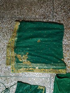 Green Silk Suit Set With Dupatta