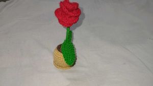 Crochet Handmade Rose Flower With Pot