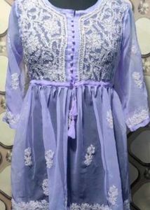 Lavender Embroidered Chikan Dress