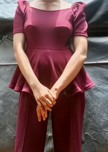Beautiful Maroon Colour Short Dress , pant , Mask
