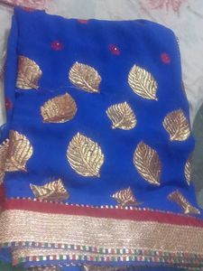 Blue &amp; Gold Embroidery Zari work Saree