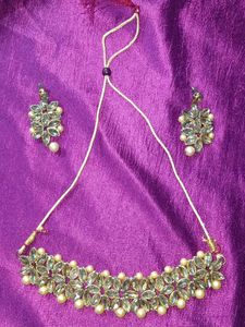 Gold Earrings With Necklace Full Set Of Jwellery