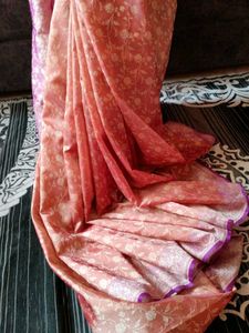 Elegant Orange Floral Silk Saree