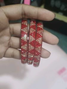 Red &amp; Gold Decorative Bangles - Set of 3