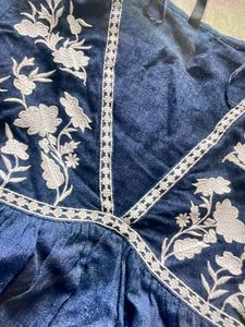 Blue deep neck bohemian top