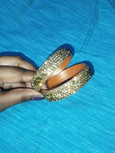 Brown &amp; Gold Bejeweled Bangles (Set of 2)