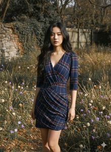 Stylish Plaid Wrap Mini Dress