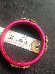 Vibrant Pink Silk Thread Bangle Set with Floral Em
