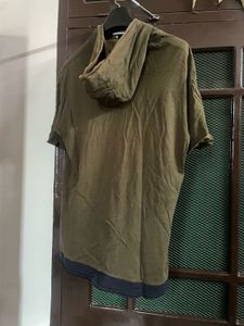 Used Wrogn Hooded T-Shirt | Olive Green | Oversize