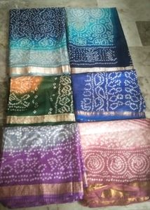 6BRAND NEW Bandhani cotton silk golden border sare